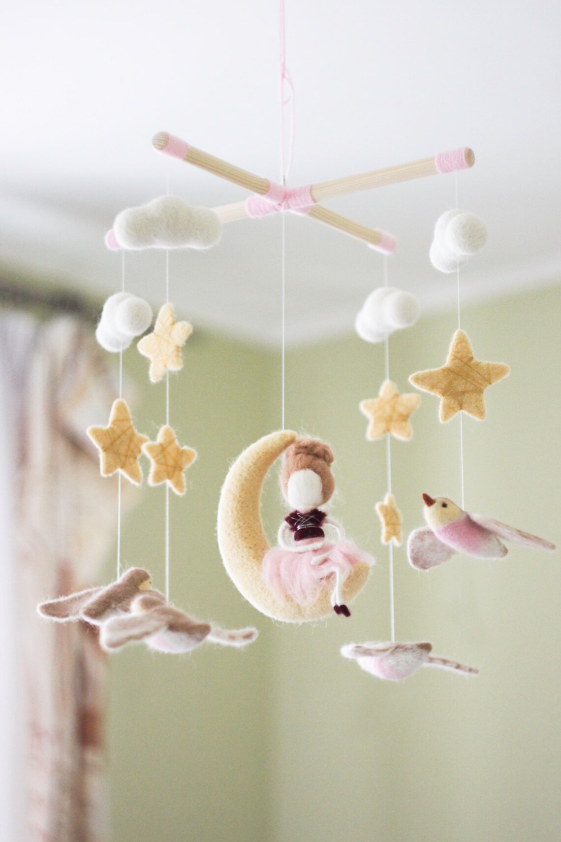 Moon Baby Mobile Needle Felted Fairy Baby Mobile Baby Doll Etsy