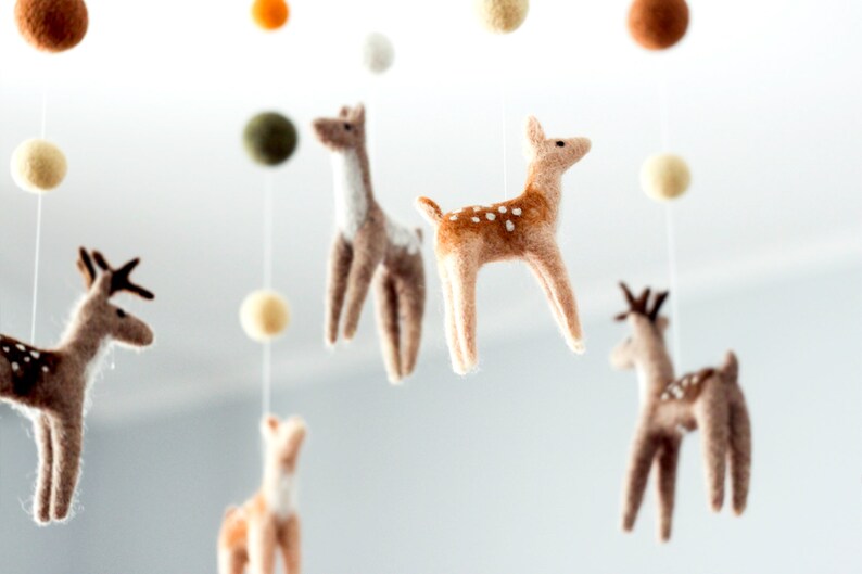 Needle Felted Baby Mobile Forest animals Deer Family Etsy