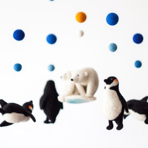 Penguin mobile, Bear Mobile, Baby Mobile, Nordic Nursery Decor, Winter Baby Shower Gift, Black And White Baby Mobile image 3