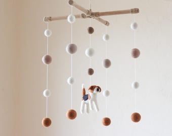 Handmade Custom Puppy Baby Mobile: Neutral Nursery Decor