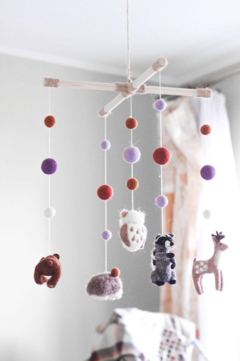 Needle Felted Baby Mobile Forest animals Woodland Baby Crib Etsy
