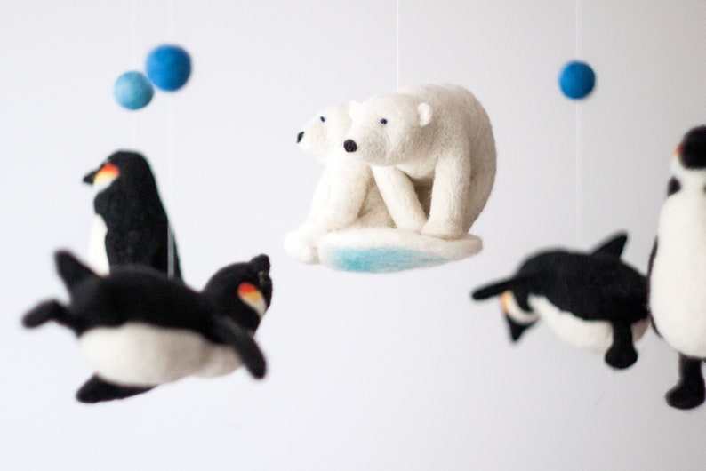 Penguin mobile, Bear Mobile, Baby Mobile, Nordic Nursery Decor, Winter Baby Shower Gift, Black And White Baby Mobile image 4