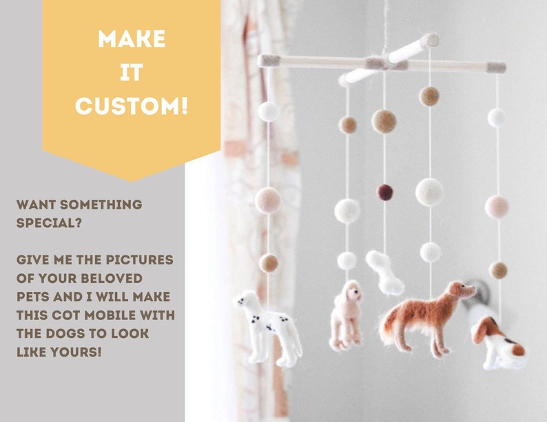 Custom Dog Baby Mobile Felt Neutral Crib Mobile Nursery Mobile Bebe Cot Mobile Baby Newborn Baby Shower Gift image 10