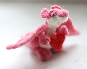 Needle felted animal - Felt Dragon, Pink Dragon, Dragon Soft Sculpture, Dragon Figurine