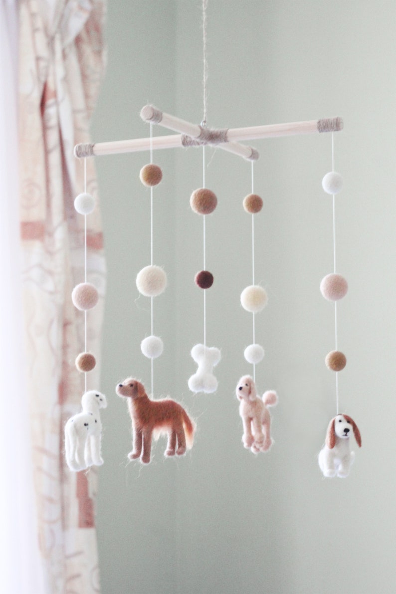 Custom Dog Baby Mobile Felt Neutral Crib Mobile Nursery Mobile Bebe Cot Mobile Baby Newborn Baby Shower Gift image 6