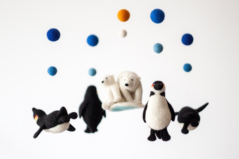 Penguin mobile, Bear Mobile, Baby Mobile, Nordic Nursery Decor, Winter Baby Shower Gift, Black And White Baby Mobile image 1