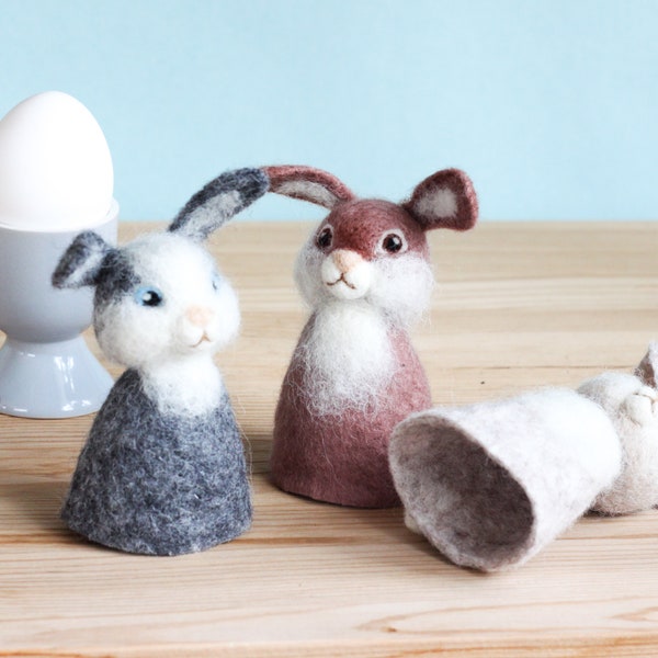Needle felted rabbit, Egg warmers, Egg cosy, Easter bunny felt, Easter egg decorations, Easter gift