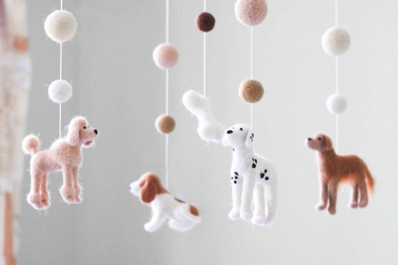 Custom Dog Baby Mobile Felt Neutral Crib Mobile Nursery Mobile Bebe Cot Mobile Baby Newborn Baby Shower Gift image 2