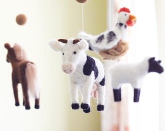 Needle Felted Baby Mobile, Farm animals, Domestic animals Baby Crib Mobile, Nursery Decor, Baby Shower Gift