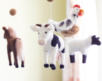 Needle Felted Baby Mobile, Farm animals, Domestic animals Baby Crib Mobile, Nursery Decor, Baby Shower Gift