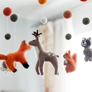 Needle Felted Fox Baby Mobile Woodland Animals Mobile Baby Crib Mobile Cot Mobile Bebe Woodland Nursery Decor Baby Shower Gift image 2