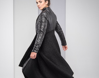 Winter Coat Women, Plus Size Winter Jacket, Cyberpunk Coat, Plus Size Clothing, Black Wool Coat, Maxi Jacket, Quilted Jacket,Gothic Clothing