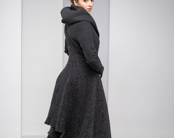 plus size long wool coat with hood