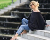 Black Tunic, Gothic Sweater, Oversized Clothing, Off Shoulder Top, Women Tunic Top, Loose Blouse, Black Blouse, Long Sleeve Top