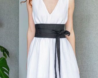 Linen Obi Belt: Wide Boho Wrap Dress Belt