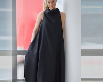 Robe en lin pour femme, Robe longue en lin, Robe en lin noire, Robe d'été en lin, Vêtements grande taille, Robe de maternité, Robe caftan en lin