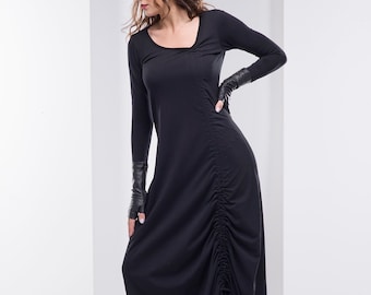 Black Maxi Dress, Plus Size Gothic Cotton Blend