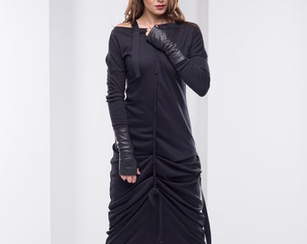 Black Dress, Gothic Dress, Plus Size Dress, Cyberpunk Dress, Long Black Dress, Plus Size Gothic Clothing, Dress for Women, Winter Maxi Dress