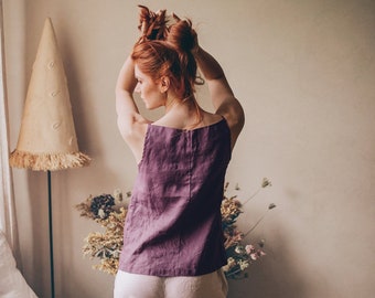 Amethyst Purple Linen Top, Linen Slip Top With Spaghetti Straps, Linen Tank Top for Women, Summer Linen Tunic Top, Linen Clothing for Women