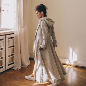 専用 Dulcamara / linen washi over jacket 100% Linen Coat Burgundy Long Linen Duster Washed Linen