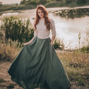 Effortless long skirt that is made of 100% pure linen and has a tie wrap closure. This rich maxi skirt looks feminine while being super comfy and breezy. Made from natural washed and soft heavyweight linen that has a thick texture