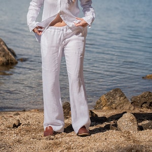 White Linen Pants, Wide Leg Pants, Women Linen Pants, Summer Linen Pants, Linen Clothing, Beach Pants, Plus Size Clothing, Linen Trousers image 1