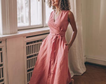 chinese dress ladies Women's Linen Wrap Mini Dress – Lucca Couture main image 1