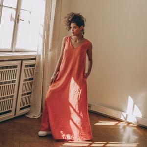 Sleeveless Linen Summer Maxi Dress, Long Linen Dress Women, Natural Linen Maxi Dress, Linen Sundress, Boho Linen Dress, Linen Kaftan Dress
