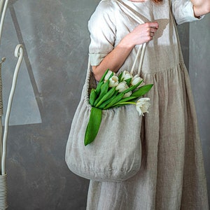 Natural Linen Tote Bag, Linen Shoulder Bag, Linen Shopping Bag, Drawstring Tote Bag, Linen Boho Bag, Minimalist Linen Bag, Women Linen Tote