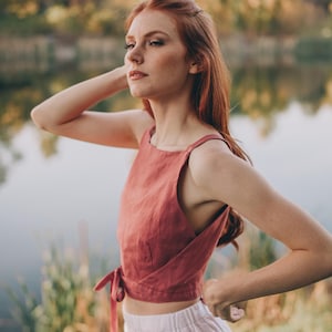 Linen Double Wrap Top: Spaghetti Strap, Summer Clothing