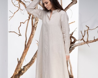 Linen Abaya, Modest Dress, Linen Maxi Dress, Boho Maxi Dress, Long Sleeve Dress, Long Maxi Dress, Natural Linen Dress, Plus Size Clothing