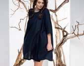 Women Linen Dress, Dark Blue Dress, Mini Dress, Summer Dress, Plus Size Clothing, Loose Dress, Linen Clothing, A Line Dress, Tunic Dress