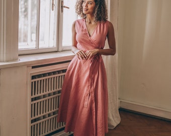 pink wrap dress Light Pink Wrap Satin Dress With Flutter Sleeves
