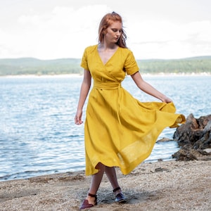 formal mustard dress Mustard Yellow Satin Backless Dress With Sleeves Lisposa