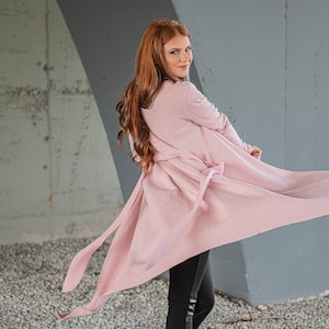 READY TO SHIP, Long Sweater Coat, Pink Coat for Women, Wool Cardigan with Belt, Fall Cardigan Coat,Elegant Plus Size Coat,Plus Size Clothing image 1