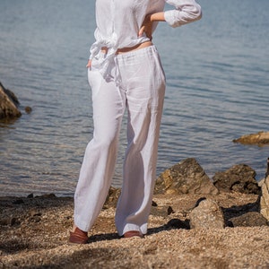 White Linen Pants, Wide Leg Pants, Women Linen Pants, Summer Linen Pants, Linen Clothing, Beach Pants, Plus Size Clothing, Linen Trousers image 2