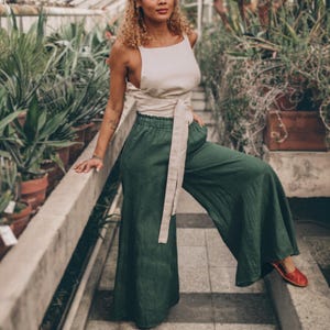Palazzo Pants in Heavy Linen, Loose Linen Pants With Pockets, Linen Spring Clothing for Women, Plus Size Linen Pants, Long Wide Leg Trousers