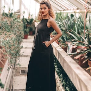 Black Linen Summer Dress, Linen Maxi Dress for Women, Casual Linen Dress, Summer Maxi Dress, Long Linen Dress with Pockets, Linen Clothing