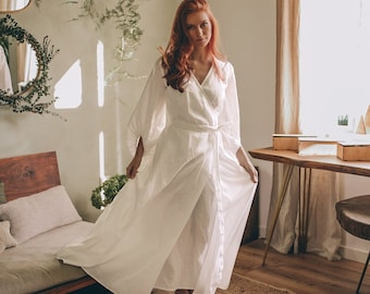 Summer Maxi Dress, White Linen Dress, Bell Sleeve Linen Dress, Summer Wedding Dress, Wrap Maxi Dress for Women, Boho Linen Dress for Women