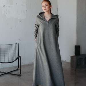 Warm Wool Dress, Hooded Maxi Dress, Winter Dress for Women, Casual Maxi Dress, Loose Cozy Dress, Womens Wool Dress, Bohemian Wool Clothing