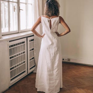 Minimalist Linen Maxi Dress with Pockets, Sleeveless Summer Clothing