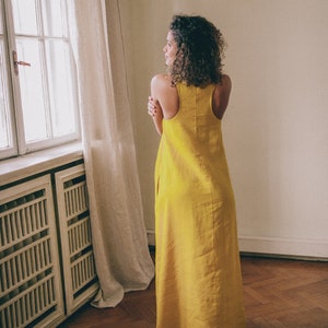 Robe en lin avec poches, Robe d&#39;été pour femme, Robe longue en lin, Robe en lin sans manches, Robe d&#39;été en lin, Robe décontractée, Robe d&#39;été en lin