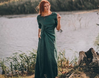 Linen Maxi Dress With Ties Deep Green Long Sleeve Linen Dress Boho Fall Wedding Outfit Vacation Ready Ethical Clothing GRENADA - Etsy Linen Maxi Dress With Ties Deep Green Long Sleeve Linen Dress Boho Fall Wedding Outfit Vacation Ready Ethical Clothing GRENADA - Etsy