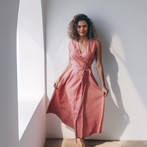 Dusty pink cape style wrap midi dress shop