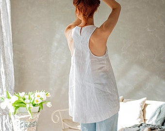 Minimalist White Linen Top, Linen Tunic Top, Summer Tunic, Linen Tank Top, Plus Size Linen Tunic Women, Linen Clothing, Sleeveless Tunic Top