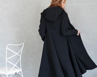 Abrigo de lana para mujer: chaqueta cálida con capucha, ropa de invierno