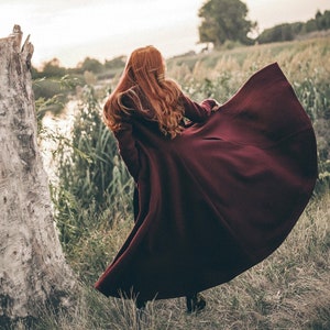 Winter Coat for Women, Burgundy Wool Coat, Winter Princess Coat, Winter Plus Size Clothing, Dark Red Cape Coat, Long Wool Jacket