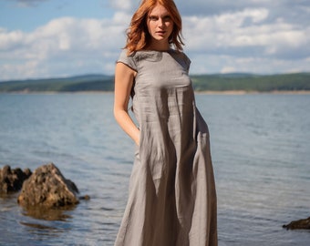A-Line Linen Maxi Dress, Summer Dress, Women's Boho Clothing