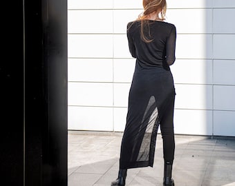 READY TO SHIP Black Sheer Tunic Top, Asymmetrical Tunic Dress, Extravagant Tunic Dress, Plus Size Gothic Clothing, Sexy Tunic Dress