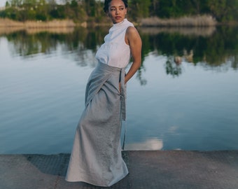 Gray Linen Wrap Skirt, Linen Maxi Skirt, Summer Linen Skirt, Full Length Linen Skirt, Linen Skirt Women, Long Linen Skirt, A-line Wrap Skirt